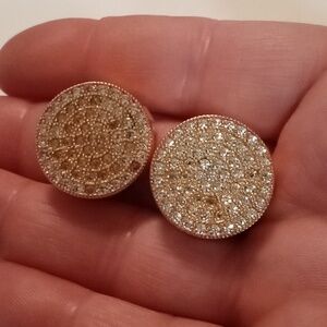 #1081 Pair Of Gold Toned & Clear Rhinestone Button Covers